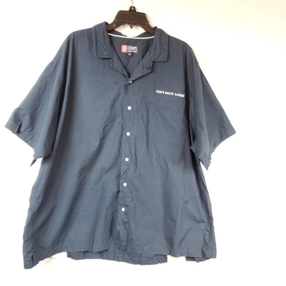 CHAPS Ralph Lauren Navy Blue Varsity Club Blue League Spellout Bowling Shirt 2XB